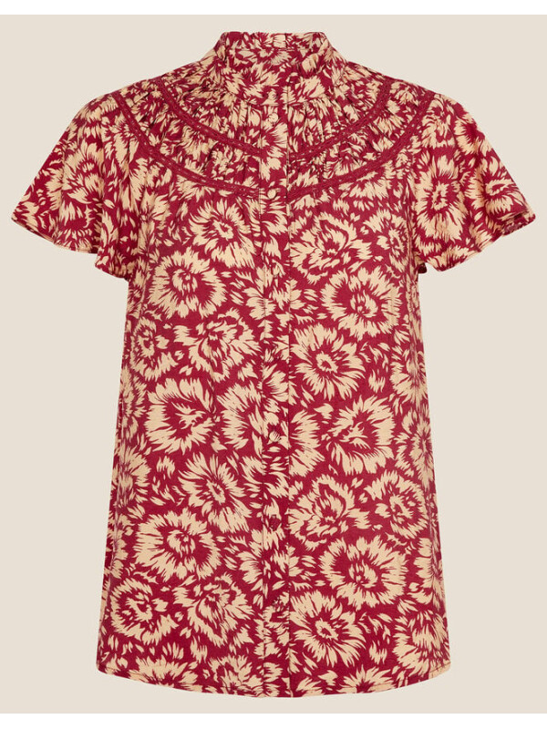 Bluză cu imprimeu floral Ikat-Rosu-S