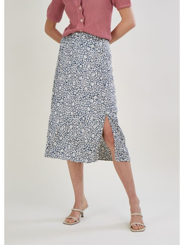 Fustă midi Anias cu imprimeu animalier, textură creponată și poliester reciclat-Alb Negru-XL