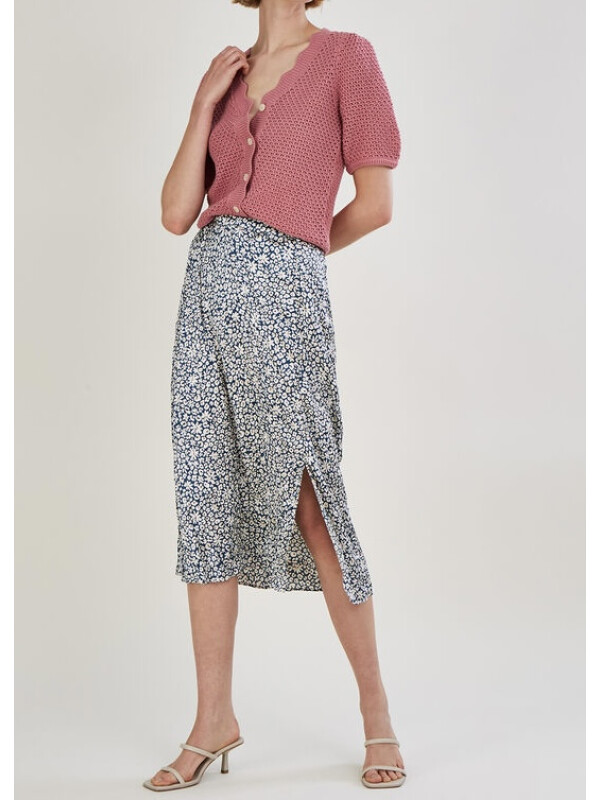Fustă midi Anias cu imprimeu animalier, textură creponată și poliester reciclat