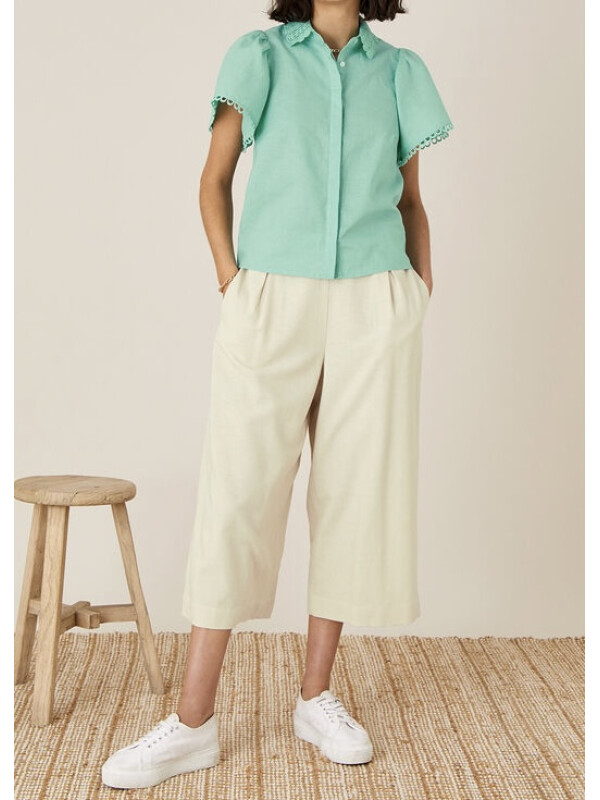 Cămașă cu guler din dantelă, din amestec de in