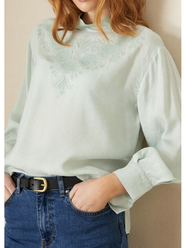 Bluză cu mâneci lungi, brodată, cu margini ondulate