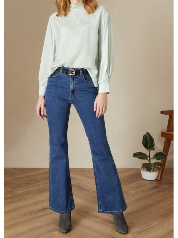 Bluză cu mâneci lungi, brodată, cu margini ondulate-Verde-XXL