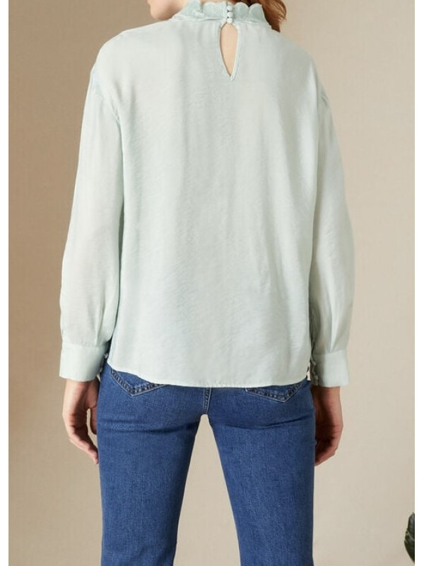 Bluză cu mâneci lungi, brodată, cu margini ondulate-Verde-XXL