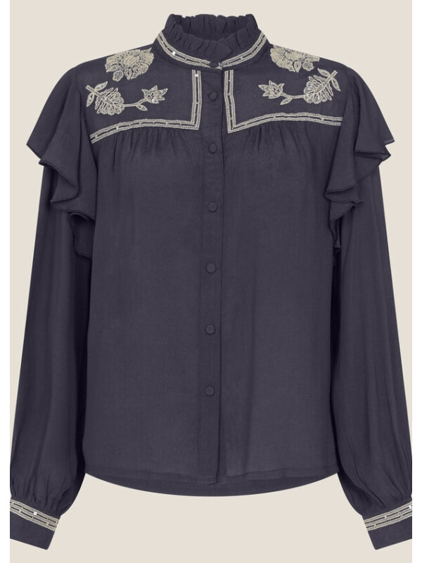 Bluză gri cu broderie în stil victorian