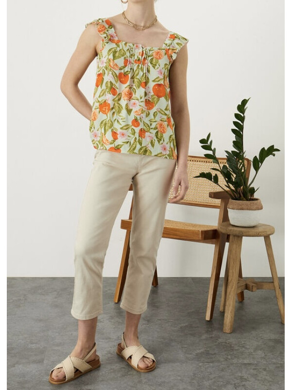 Top verde mint, fără mâneci cu imprimeu fructe, realizat din LENZING™ ECOVERO™-Verde-XXL