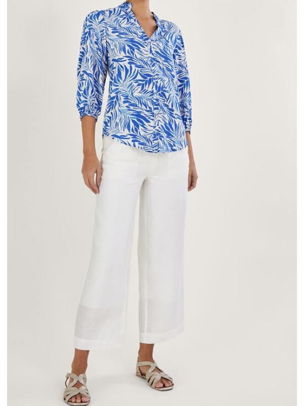 Bluză albastră Florence cu imprimeu frunze-Albastru-M