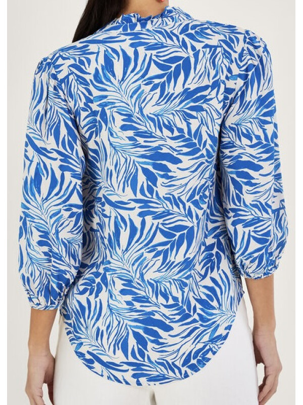 Bluză albastră Florence cu imprimeu frunze-Albastru-M