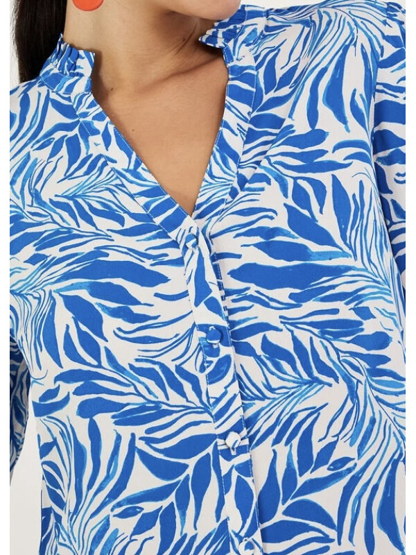 Bluză albastră Florence cu imprimeu frunze