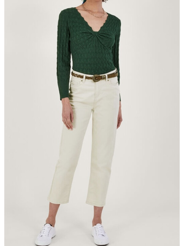 Pulover verde cu model pointelle, din poliester reciclat