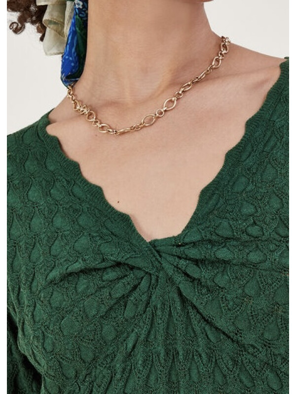 Pulover verde cu model pointelle, din poliester reciclat