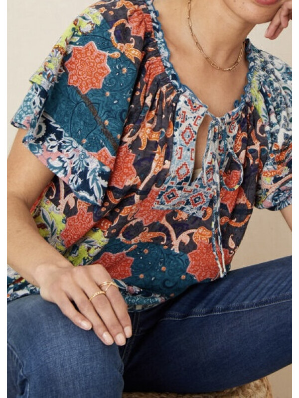 Top albastru Sufja din jerseu cu imprimeu