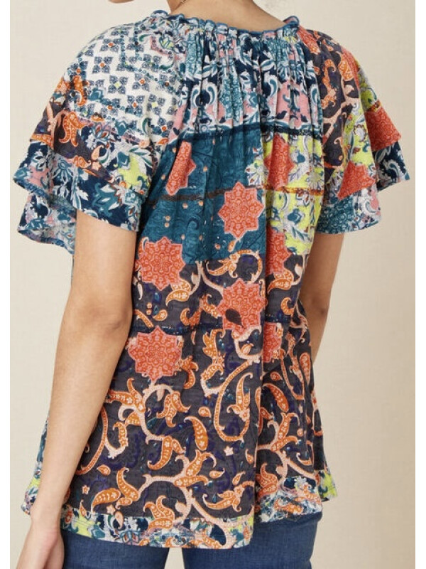 Top albastru Sufja din jerseu cu imprimeu-Multicolor-S