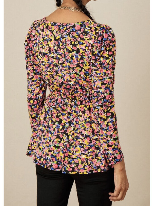 Top din jerseu cu mâneci lungi și imprimeu floral multicolor-Multicolor-XL