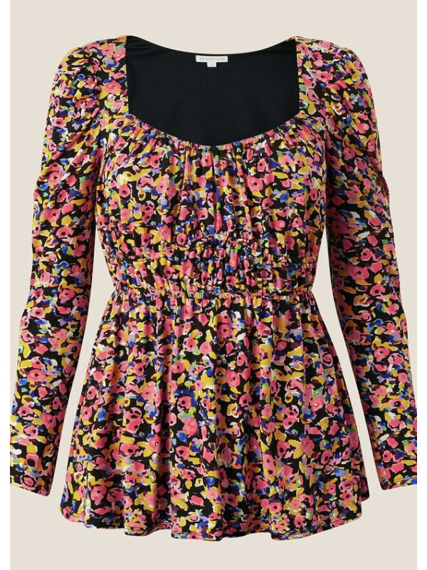 Top din jerseu cu mâneci lungi și imprimeu floral multicolor-Multicolor-XL