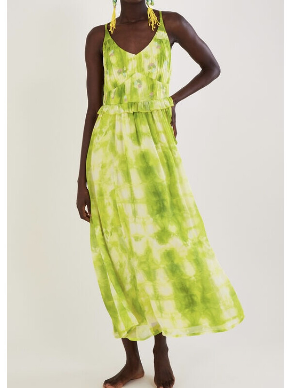 Rochie verde Dalila cu imprimeu tie-dye-Verde-S