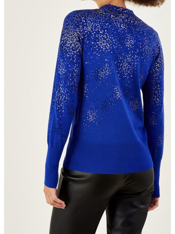 Pulover albastru cu puncte metalizate și viscoză sustenabilă-Albastru-XXL
