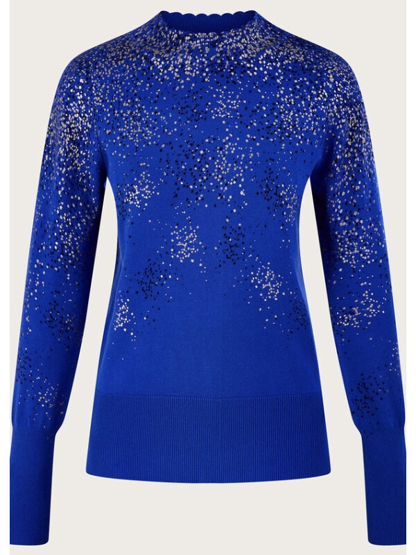 Pulover albastru cu puncte metalizate și viscoză sustenabilă-Albastru-XXL