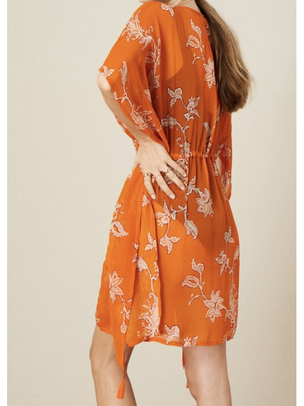Kaftan Kai cu imprimeu, din viscoză sustenabilă, portocaliu-Portocaliu-S
