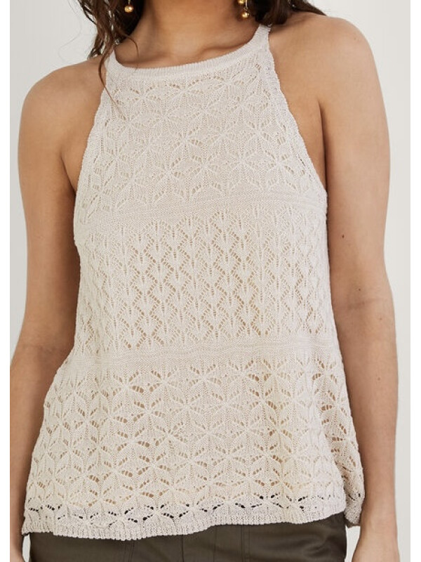 Top ivory cu guler halter și detalii metalizate pointelle-Crem-L