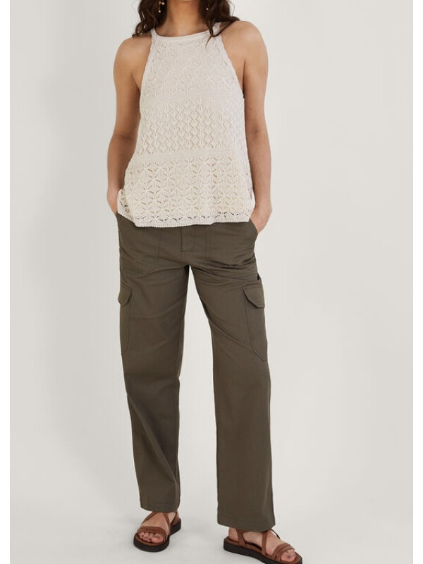 Top ivory cu guler halter și detalii metalizate pointelle-Crem-L