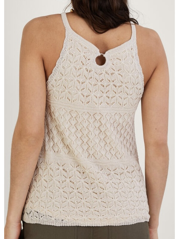 Top ivory cu guler halter și detalii metalizate pointelle-Crem-L