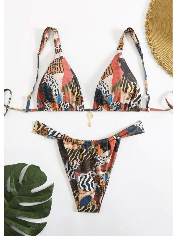 Set de bikini de vară pentru plajă, cu imprimeu leopard, sexy, imprimat aleatoriu-Print-L