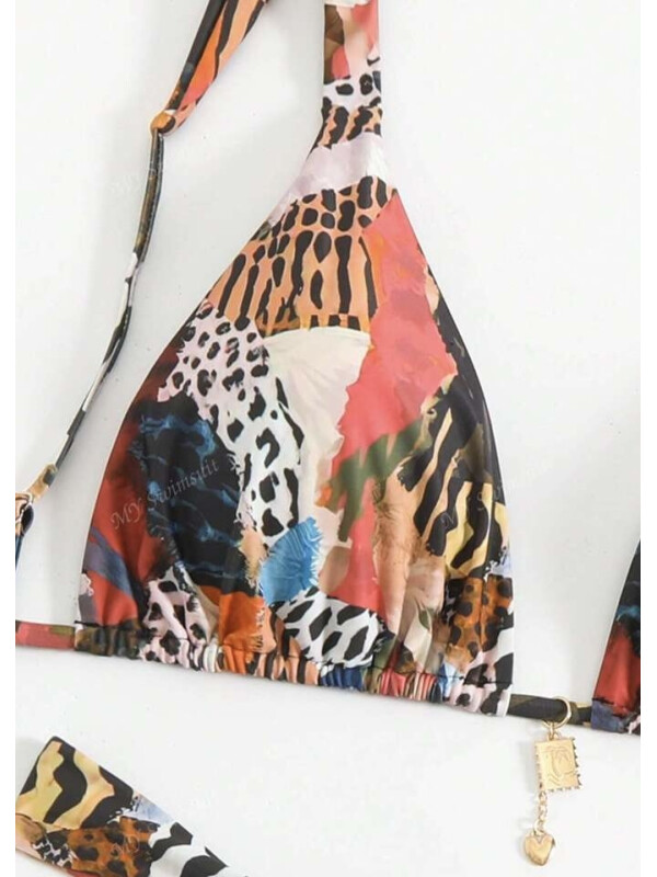 Set de bikini de vară pentru plajă, cu imprimeu leopard, sexy, imprimat aleatoriu-Print-L