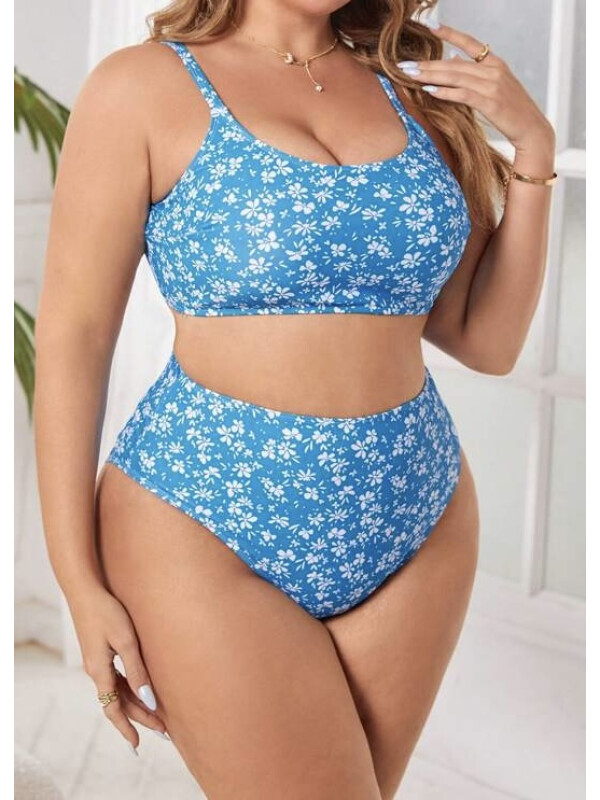 Costum de baie bikini plus size,model de vară cu imprimeu floral delicat și croială sexy