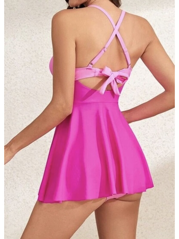 Cotum de baie roz,stil camisole-Roz-L