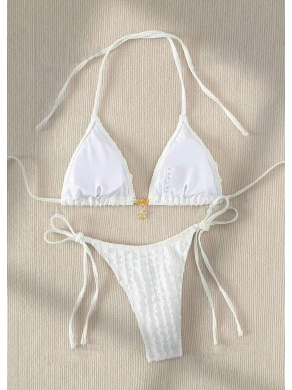 Costum de baie alb din două piese pentru femei ,model brazilian,sexy și elegant