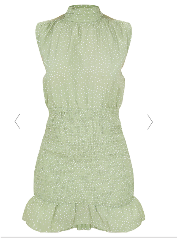 ROCHIE VERDE SALVIE CU GÂTUL ÎNALT 