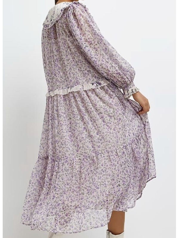 ROCHIE VAPOROASĂ MIDI CU IMPRIMEU FLORAL SI GULER MARE 