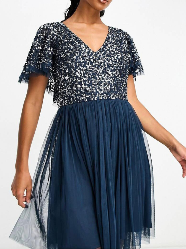 ROCHIE MINI CU PAIETE ȘI MÂNECI TIP FLUTURE-XS