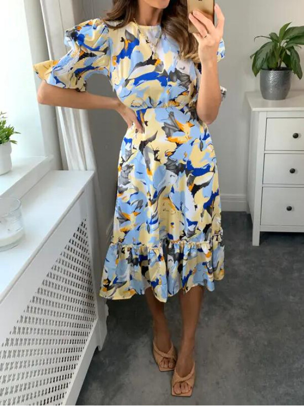 ROCHIE MIDI CU MANECI BUFANTE SCURTE