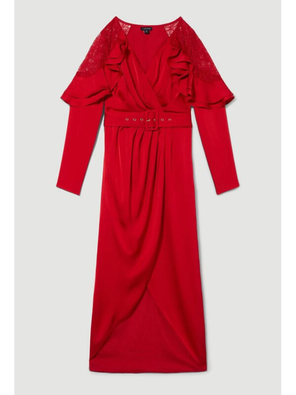 ROCHIE CU DANTELA SI VOLANE-Rosu