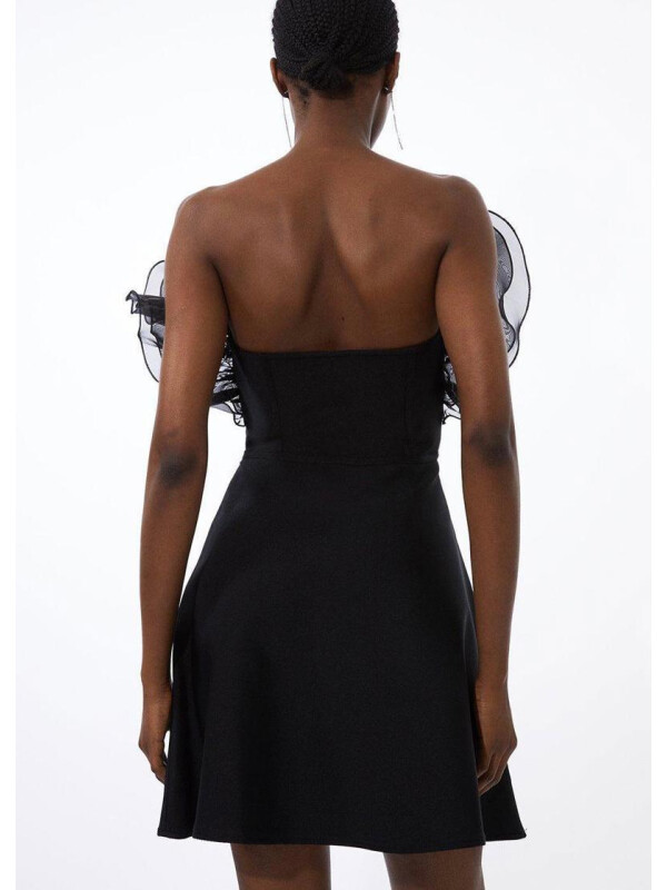 ROCHIE MINI CU DETALIU CU VOLAN DIN ORGANZA CU BANDAJ-Negru-M