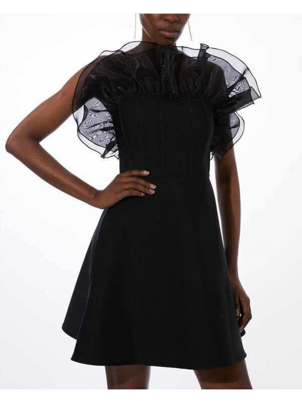 ROCHIE MINI CU DETALIU CU VOLAN DIN ORGANZA CU BANDAJ-Negru-M