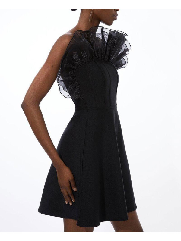 ROCHIE MINI CU DETALIU CU VOLAN DIN ORGANZA CU BANDAJ-Negru-M