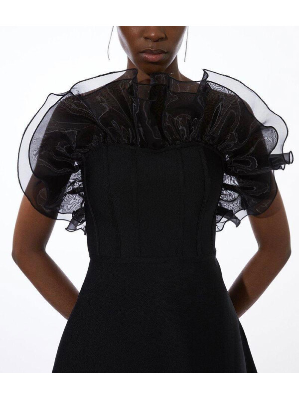 ROCHIE MINI CU DETALIU CU VOLAN DIN ORGANZA CU BANDAJ-Negru-M