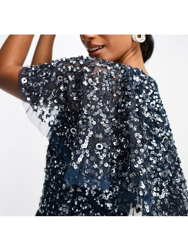 ROCHIE MINI CU PAIETE ȘI MÂNECI TIP FLUTURE-XS