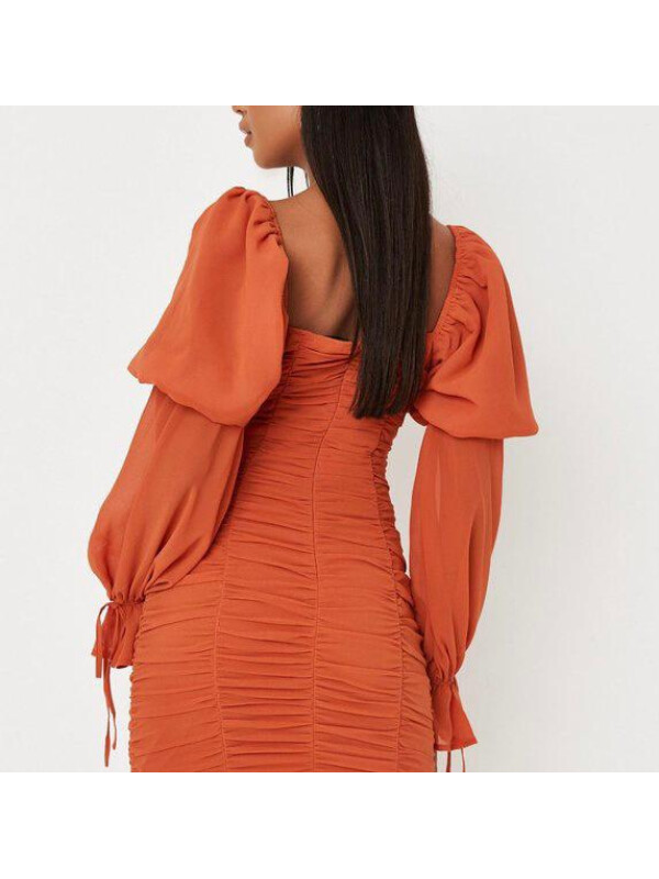 ROCHIE MINI CU MÂNECI BUFANTE DIN ȘIFON-S