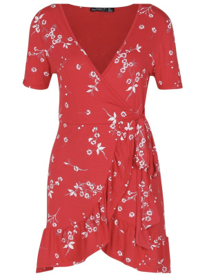 ROCHIE ROȘIE CU FLORI ALBE 