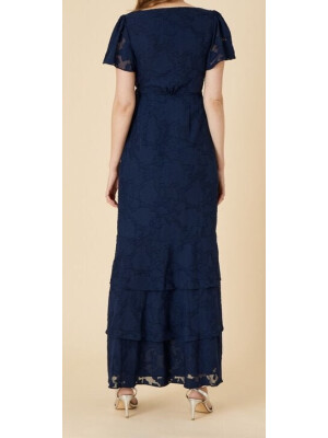 Rochie maxi Naomi albastră, petrecută, cu volănașe