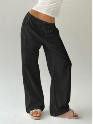 Pantaloni simpli, simpli,  cu talie joasă, cu picioare drepte,