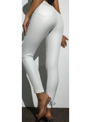 Pantaloni albi cu talie înaltă