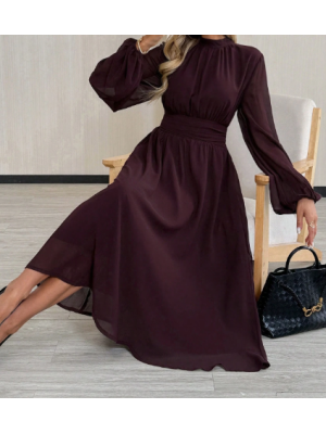 Rochie cu guler înalt, mânecă lungă și mâneci tip felinar, VISINIE