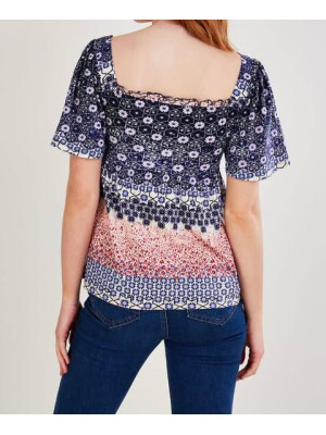Bluză din jerseu cu imprimeu floral și fronseuri