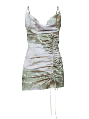 ROCHIE BODYCON RUCHETĂ ÎN FAȚĂ KAKI TIE DYE COWL