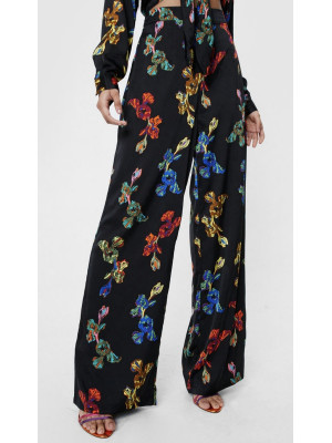 Pantaloni largi cu talie înaltă cu imprimeu floral