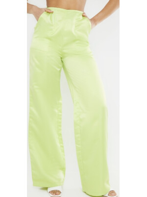 PANTALONI CHARTREUSE SATIN CU TALIE ÎNALTĂ